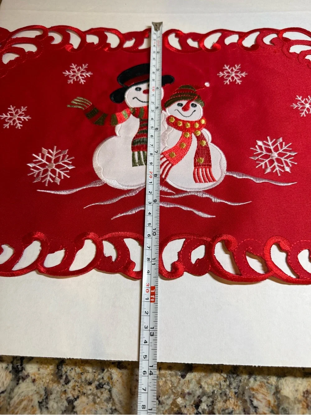 Christmas Embroidered Snowman Cutwork Placemats, set of 4, red, beautiful